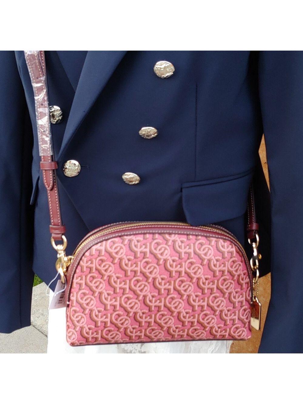 COACH NWT Madi Crossbody with Monogram Print Red and Brown Leather